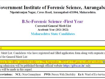 Corrected General Merit List Of BSc.-Forensic Science-First Year A.Y. 2021-2022
